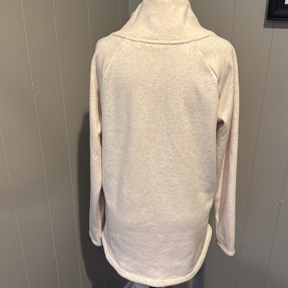 ATHLETA heather ivory high rose gold diagonal zipper neckline sweatshirt top. Sm - Picture 10 of 10
